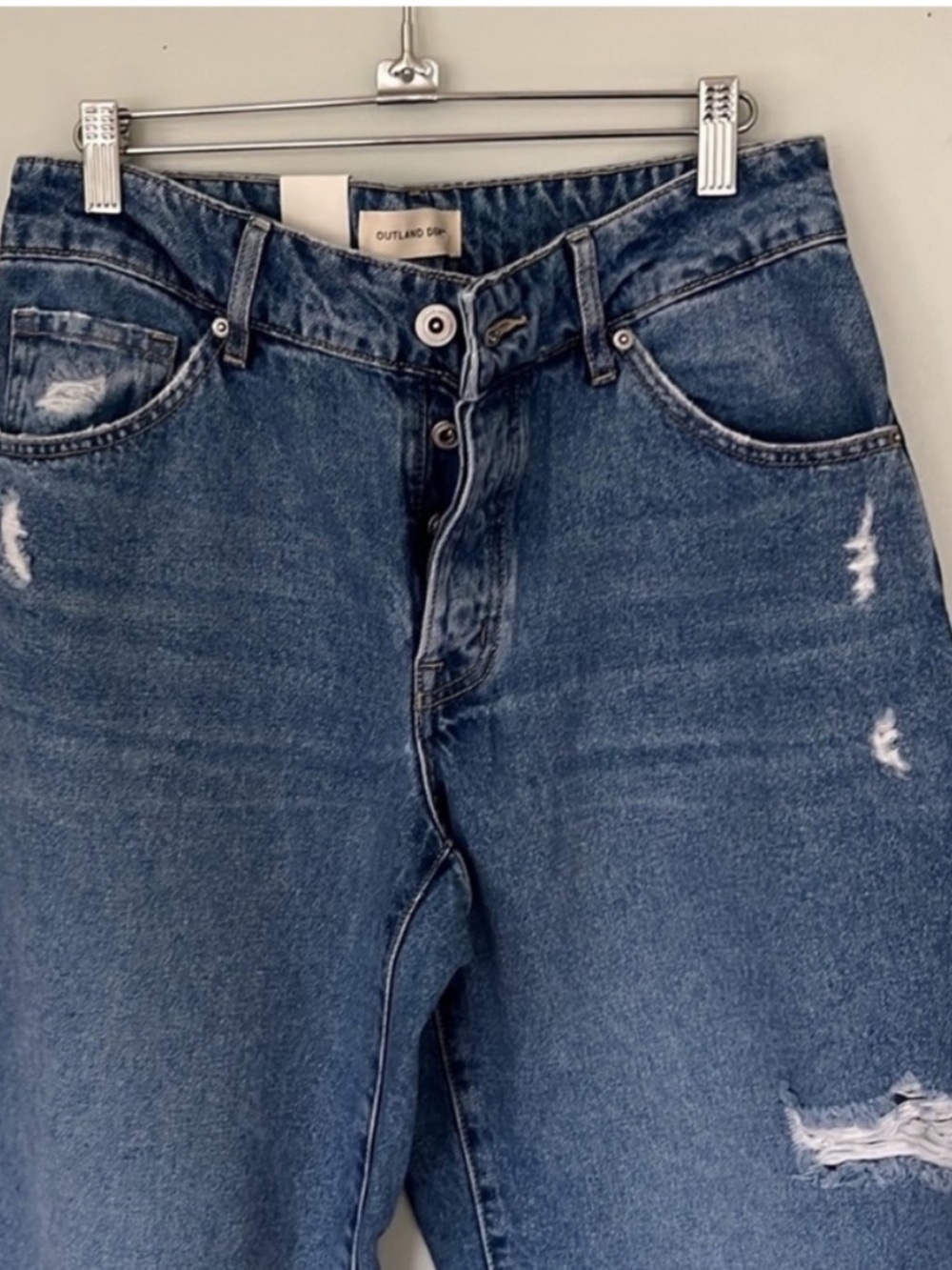 Outland Mid Rise Classic Blue Distressed Women's Jeans $125 - Picture 5 of 8